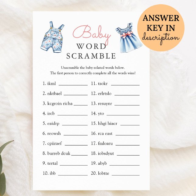 Blue Jean Baby Word Scramble Baby Shower Game (Creator heeft geüpload)