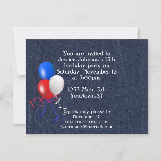 Blue Jean Birthday Invite Kaart (Achterkant)