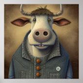 Blue Jean Bovine - Funny koe in een kostume Poster (Voorkant)