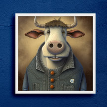 Blue Jean Bovine - Funny koe in een kostume Poster