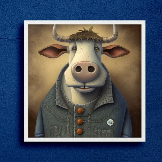 Blue Jean Bovine - Funny koe in een kostume Poster