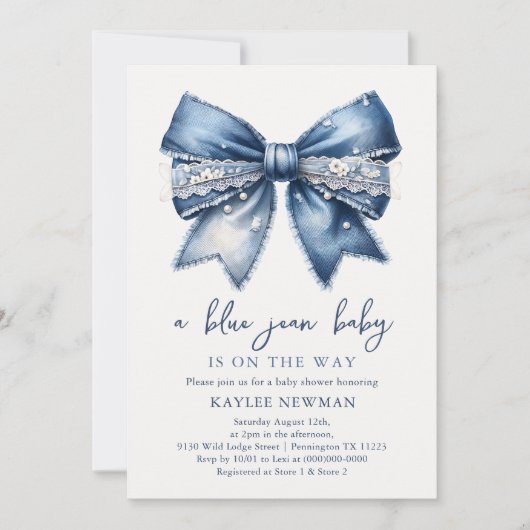 Blue Jean Bow Baby shower Kaart (Voorkant)