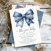 Blue Jean Bow Baby shower Kaart