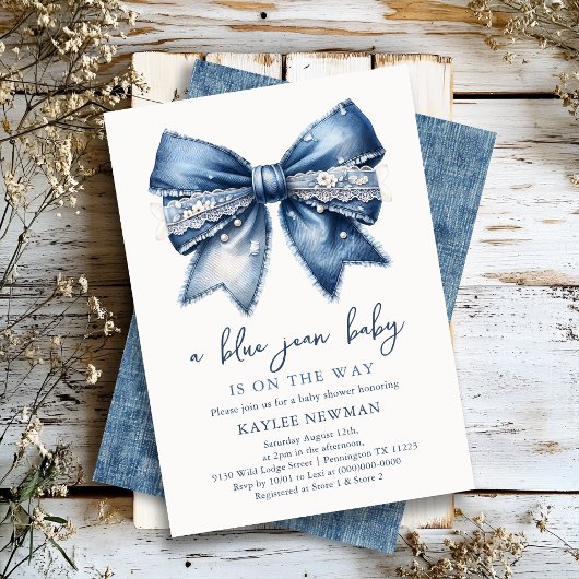 Blue Jean Bow Baby shower Kaart