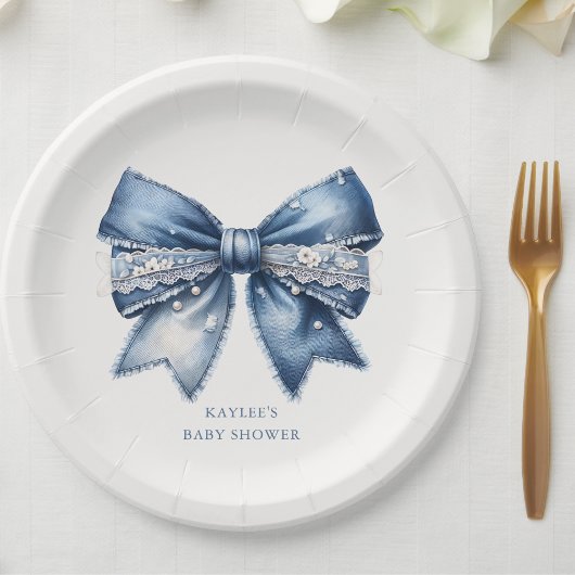 Blue Jean Bow-Baby shower Papieren Bordje