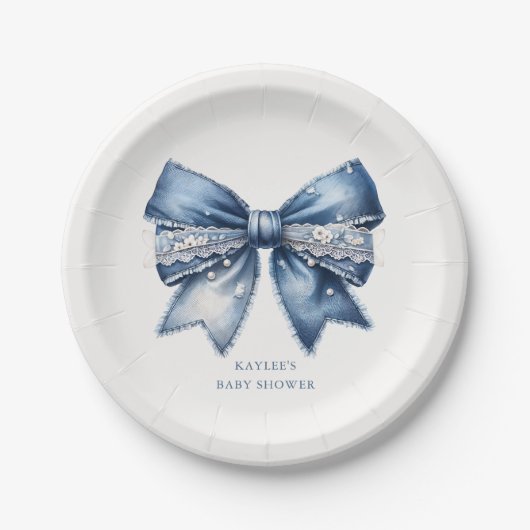 Blue Jean Bow-Baby shower Papieren Bordje (Voorkant)