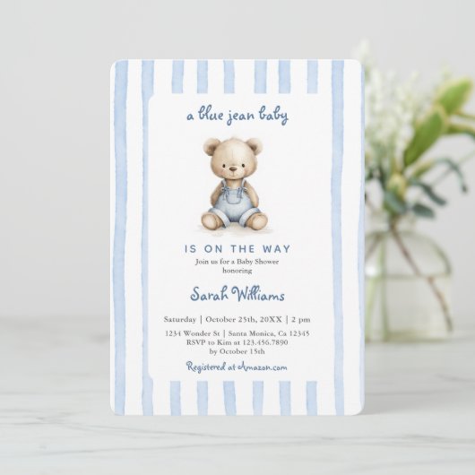 Blue Jean Boy Baby Shower Kaart (Staand voorkant)