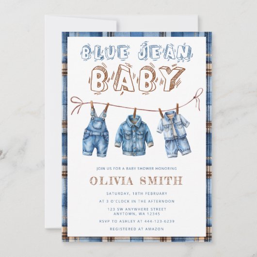 Blue Jean Boy Baby shower Kaart (Voorkant)