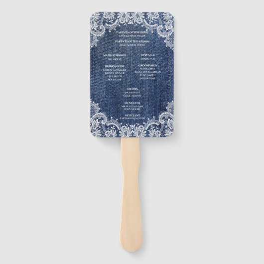 Blue Jean Denim and Lace Wedding Programme Handwaaier (Achterkant)