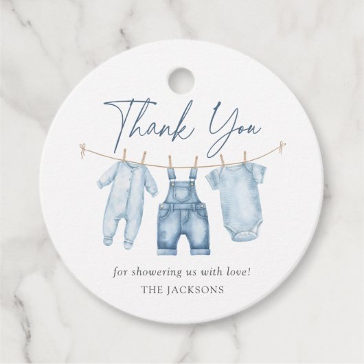 Blue Jean Denim Baby shower Bedankjes Labels (Voorkant)