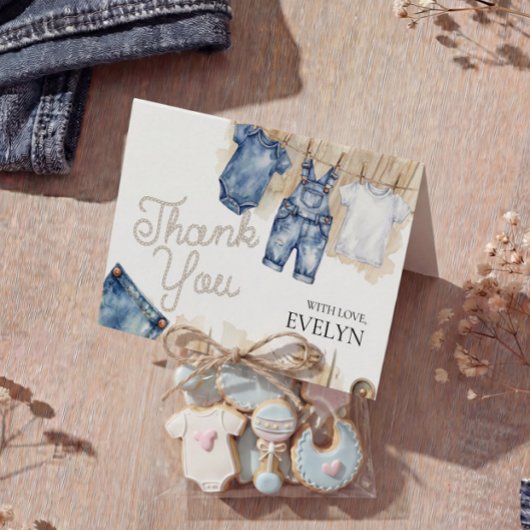 Blue Jean Denim Baby Shower  Bedankkaart