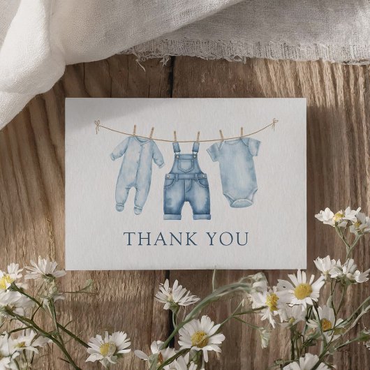 Blue Jean Denim Baby shower Bedankkaart