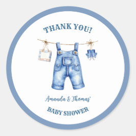 Blue Jean Denim Baby shower Bedankt Ronde Sticker