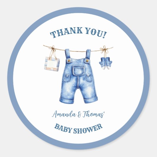 Blue Jean Denim Baby shower Bedankt Ronde Sticker (Voorkant)