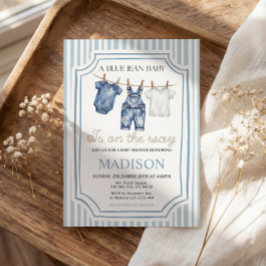 Blue Jean Denim Baby Shower Boy Invitation Kaart