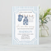 Blue Jean Denim Baby Shower Boy Invitation Kaart (Staand voorkant)