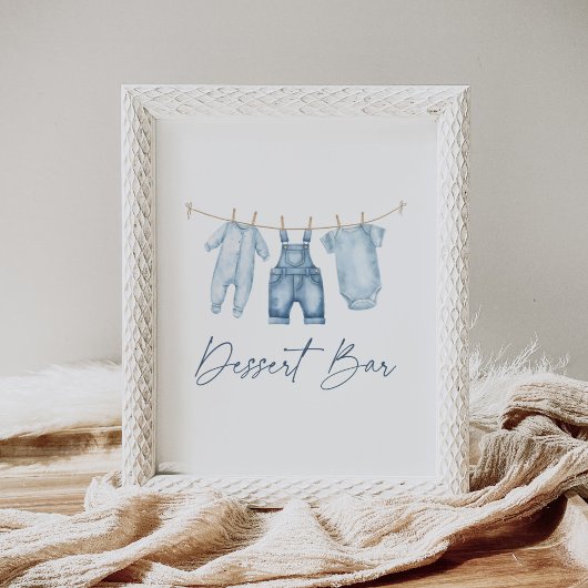 Blue Jean Denim Baby shower Dessert Bar Sign Poster