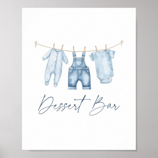 Blue Jean Denim Baby shower Dessert Bar Sign Poster (Voorkant)
