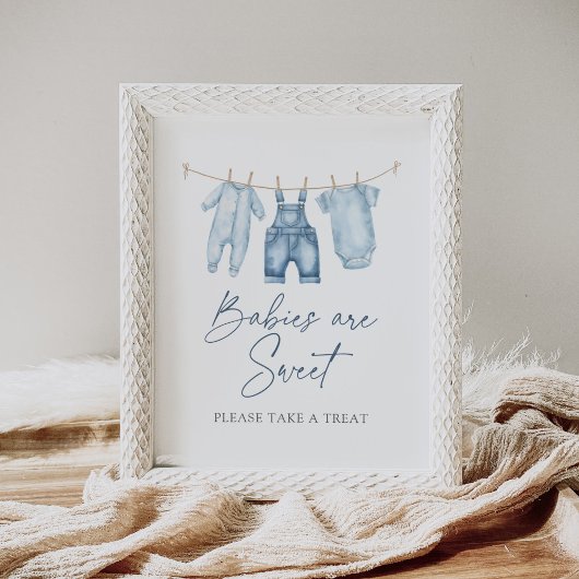 Blue Jean Denim Baby shower Dessert Sign Poster