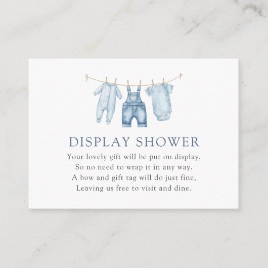 Blue Jean Denim Baby shower Display Douche Informatiekaartje (Voorkant)