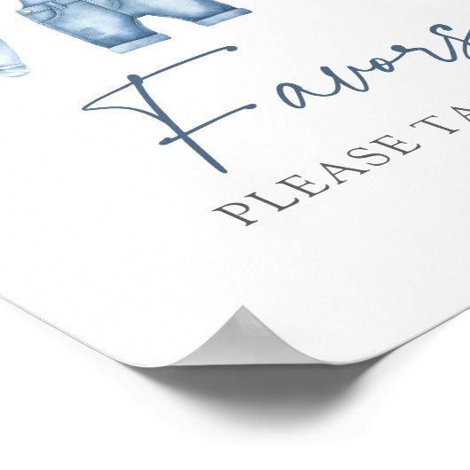 Blue Jean Denim Baby shower Favors Sign Poster (Hoek)