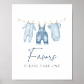 Blue Jean Denim Baby shower Favors Sign Poster (Voorkant)