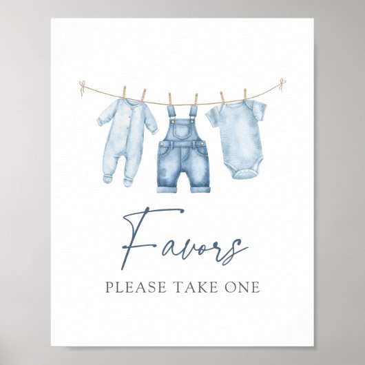 Blue Jean Denim Baby shower Favors Sign Poster (Voorkant)