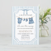 Blue Jean Denim Baby Shower Girl Invitation Kaart (Staand voorkant)