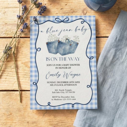 Blue Jean Denim Baby Shower Invitation Kaart