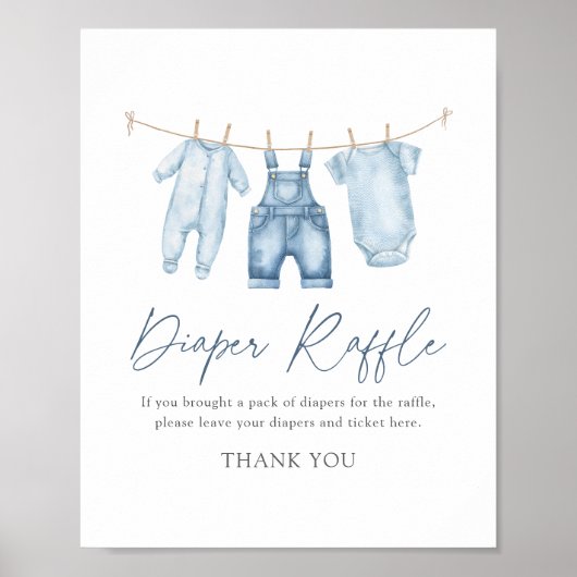Blue Jean Denim Baby shower Luier Raffle Sign Poster (Voorkant)