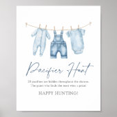 Blue Jean Denim Baby shower Pacifier Hunt Sign Poster (Voorkant)