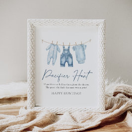 Blue Jean Denim Baby shower Pacifier Hunt Sign Poster