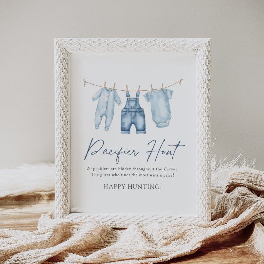 Blue Jean Denim Baby shower Pacifier Hunt Sign Poster