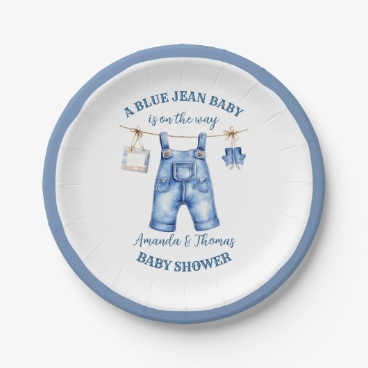 Blue Jean Denim Baby shower Papieren Bordje (Voorkant)
