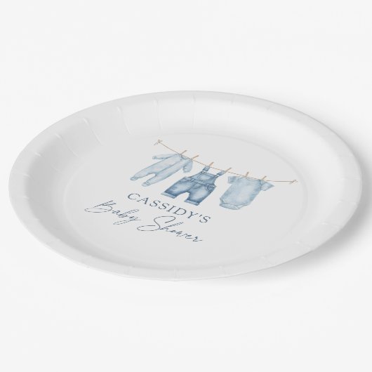 Blue Jean Denim Baby shower Papieren Bordje (Gekanteld)