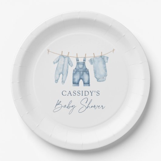 Blue Jean Denim Baby shower Papieren Bordje (Voorkant)
