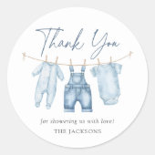 Blue Jean Denim Baby shower Ronde Sticker (Voorkant)