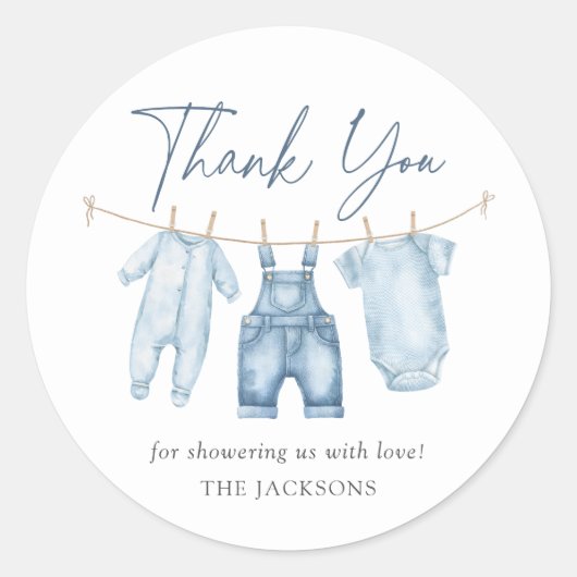 Blue Jean Denim Baby shower Ronde Sticker (Voorkant)