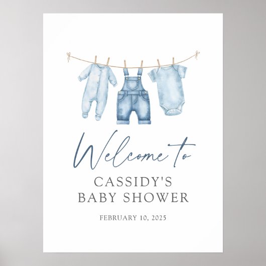 Blue Jean Denim Baby shower Welkomstbord Poster (Voorkant)