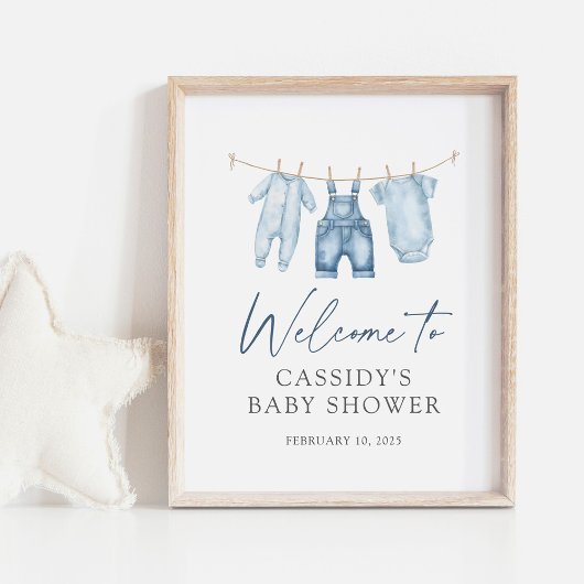 Blue Jean Denim Baby shower Welkomstbord Poster