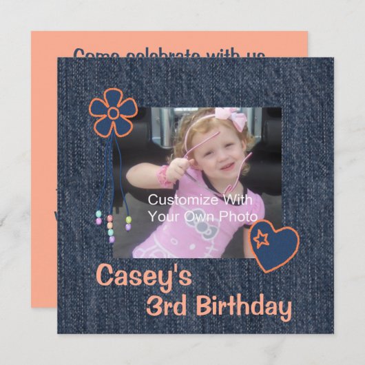 Blue Jean Denim Birthday Uitnodiging (Voorkant / Achterkant)