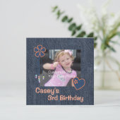 Blue Jean Denim Birthday Uitnodiging (Staand voorkant)