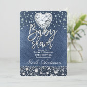 Blue Jean Denim & Bling Diamonds Baby shower Kaart (Staand voorkant)