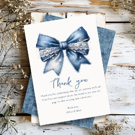 Blue Jean Denim Bow Baby shower Dankjewel Kaart