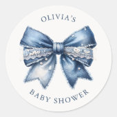 Blue Jean Denim Bow Baby shower Ronde Sticker (Voorkant)