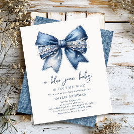 Blue Jean Denim Bow Baby shower Uitnodiging