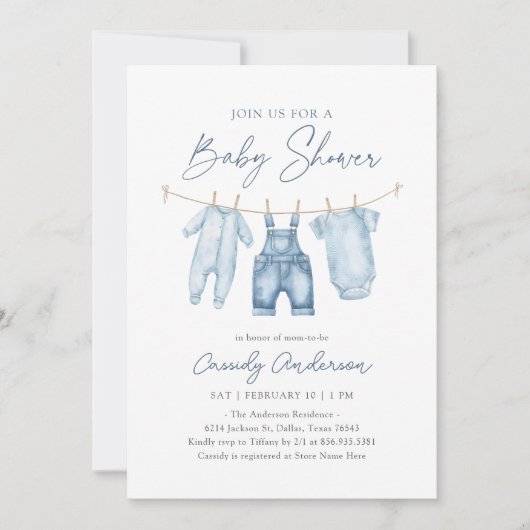 Blue Jean Denim Boy Baby shower Kaart (Voorkant)
