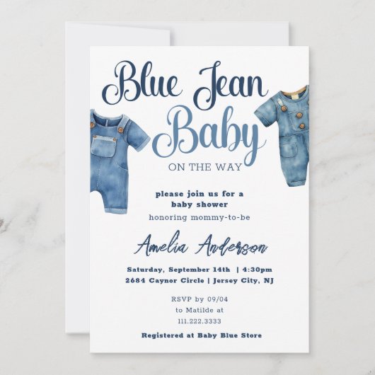 Blue Jean Denim Boy Baby shower Kaart (Voorkant)