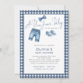 Blue Jean Denim Boy Gingham Baby Shower  Kaart (Voorkant)
