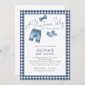 Blue Jean Denim Boy Gingham Baby Shower  Kaart (Voorkant / Achterkant)